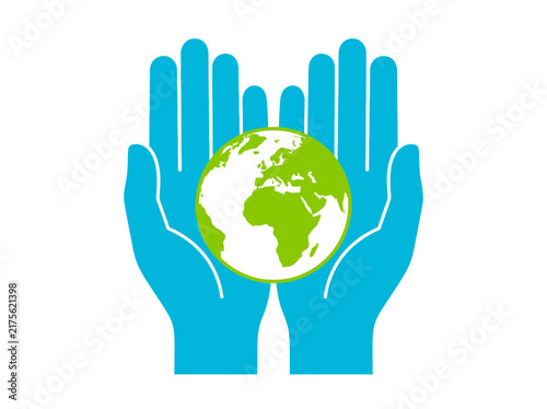 Hands Holding Green Earth Globe Icon - Ecology and Sustainability Concept