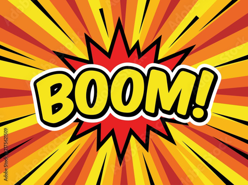 Boom Comic Book Sound Effect Illustration with Dynamic Explosion Starburst