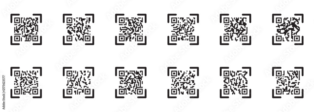 Fototapeta premium scan me qr code icon vector illustration, fake qr pattern design, encrypted information code symbol, mobile scanning interface graphic. QR Code Reader and Scanner Symbol Collection. EPS 10.