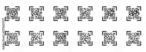 scan me qr code icon vector illustration, fake qr pattern design, encrypted information code symbol, mobile scanning interface graphic. QR Code Reader and Scanner Symbol Collection. EPS 10.