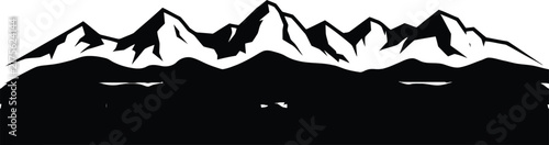 Black and white mountain range silhouette against a dark background peaks
