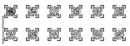 QR Code Scanner Icon Set Collection for Mobile App and Digital Technology.  Qr code scanning with smartphone icons in various styles qr code mobile phone. EPS 10.