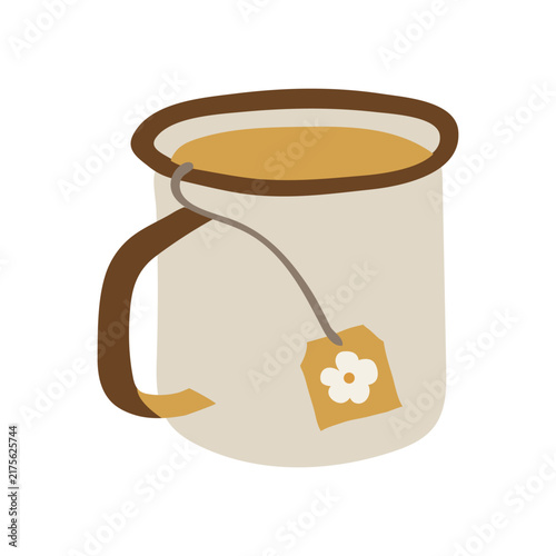  Herbal tea in a rustic iron cup. Hand-drawn style vector clip art on a transparent background.