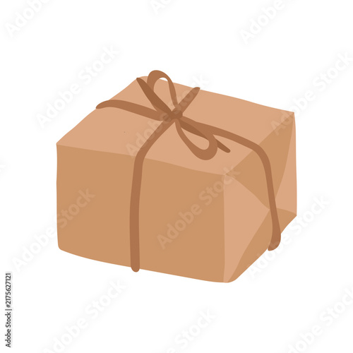  A gift wrapped in natural packaging made of craft paper with jute. Hand-drawn style vector clip art on a transparent background.