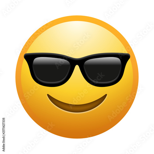 Cuadro en lienzo Smiling Yellow Face Emoji with Black Sunglasses Isolated on Transparent Backgrou