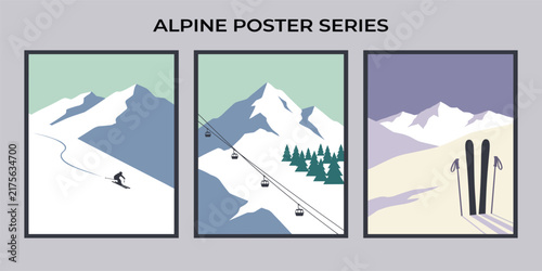 Modern retro ski posters, snowboard art prints