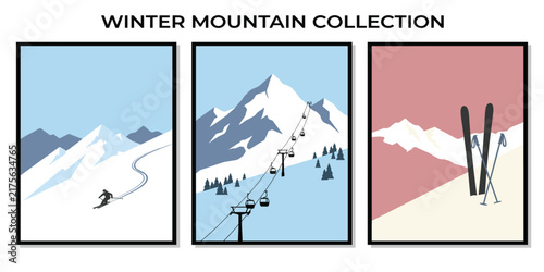 Modern retro ski posters, snowboard art prints