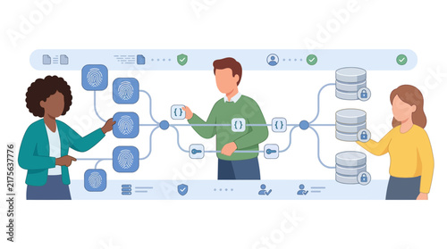 People organizing data workflow and cloud server networks