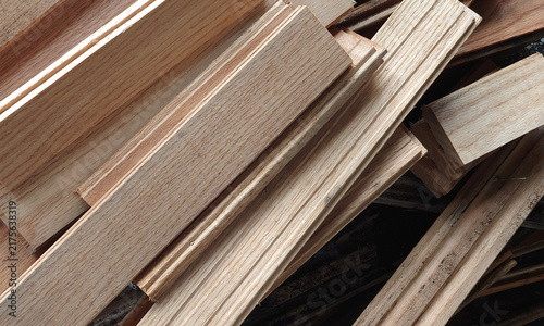 pile of red oak tongue and groove (T&G) flooring cutoffs