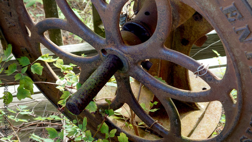 rusty iron agricultural implement wheel