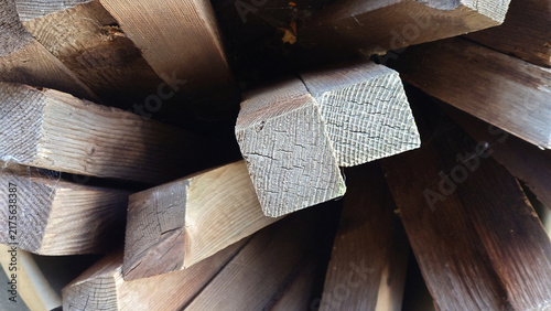 scrap cedar railing cutoffs showing checked end grain