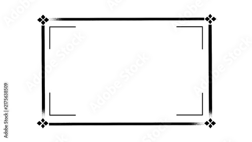 Obraz na plátne black line rectangular border frame template with geometric diamond corners for
