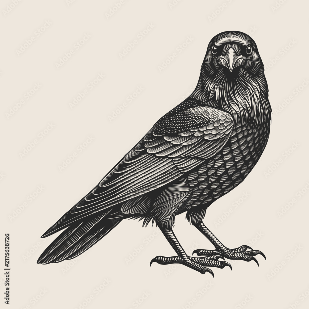 Naklejka premium Illustrated Crow Engraving Style Isolated