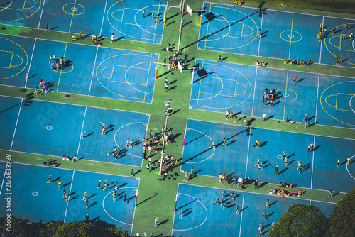 Aerial view of multiple outdoor netball courts