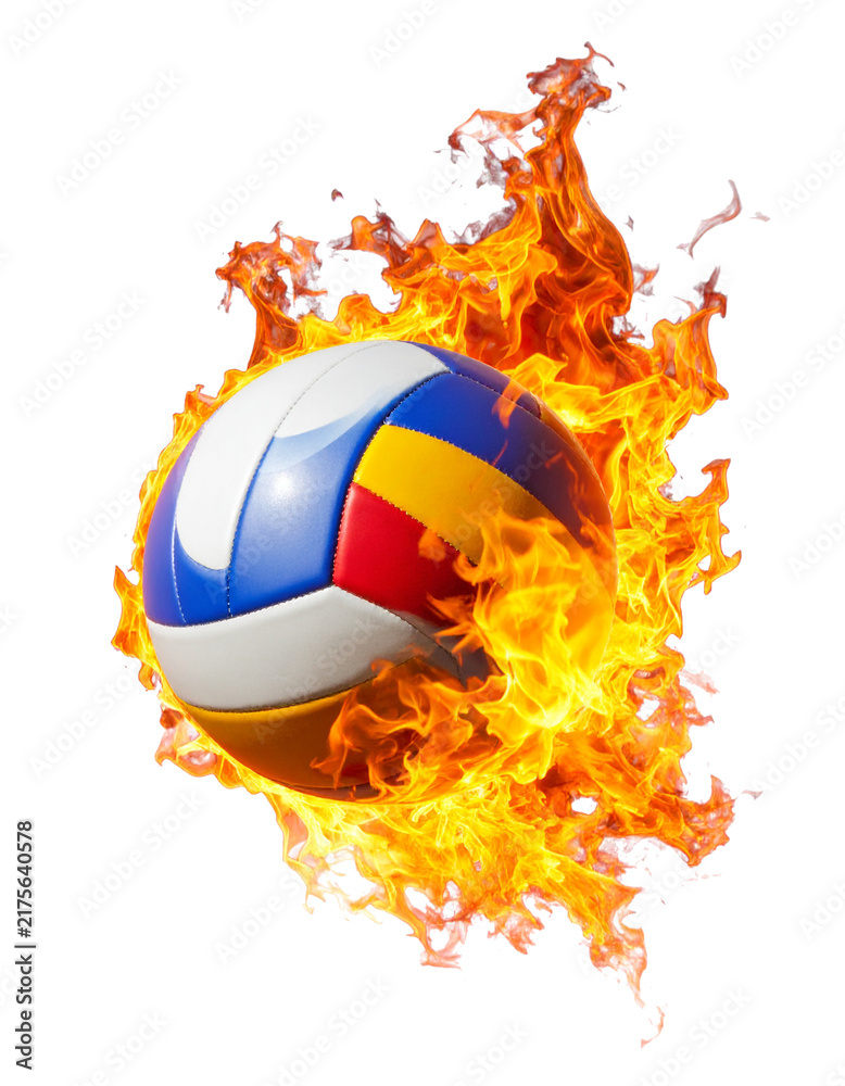 Fototapeta premium Flying Volleyball Engulfed in Flames isolated on transparent or white background