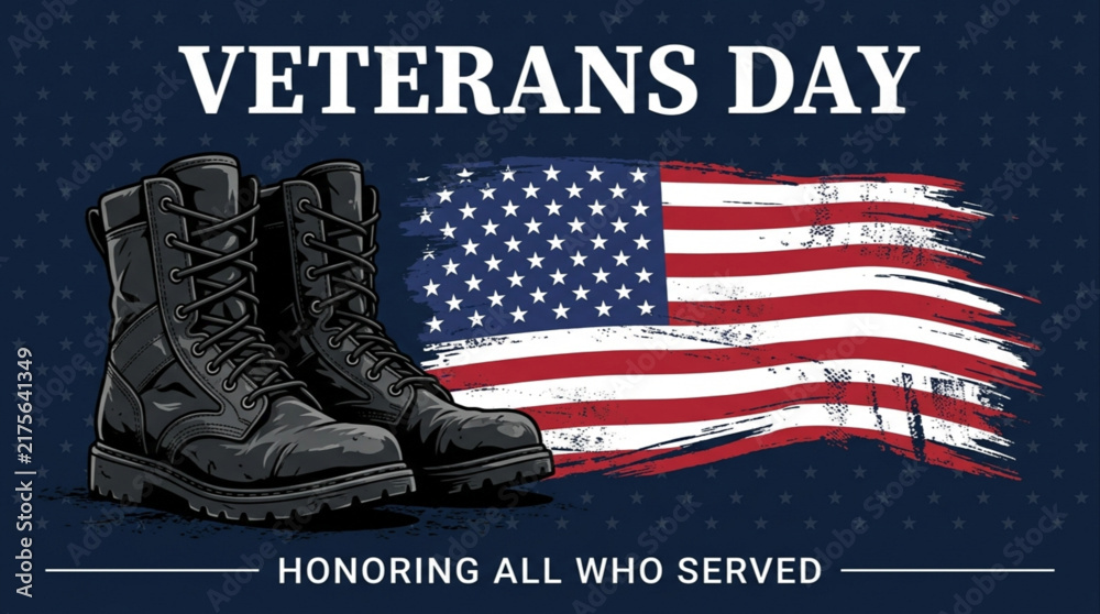 Obraz premium Veterans Day background vector illustration with military boots and american flag