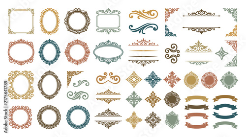 Ornate vintage frames and decorative dividers set with elegant curls.