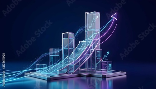 Futuristic finance growth with glowing geometric business architecture