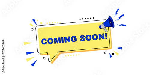 Cuadro en lienzo Coming Soon Announcement with Megaphone and Speech Bubble.
