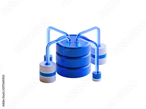 Plakat Blue database server icon with connected data nodes for cloud computing and network storage