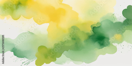Abstract yellow and green watercolor wash background with soft blended paint strokes and artistic paper texture for creative design