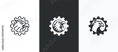 Set of Gear Eagle logo design vector illustration. Combination of eagle and gear logo
