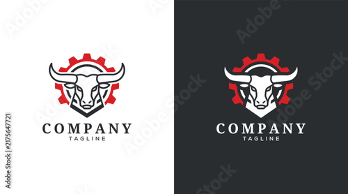 Gear Bull logo design vector illustration. Combination of bull and gear logo