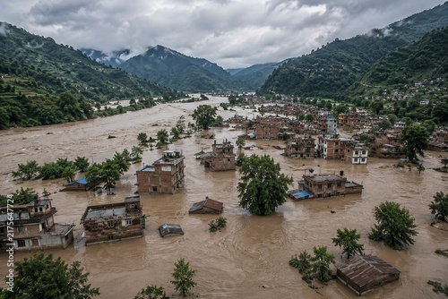 Obraz w ramie Nepal Monsoon Flood