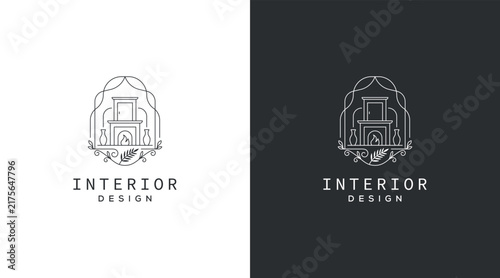 Abstract interior  logo design templates in simple linear style. Line art icon logo of a house / home for property and interior design
