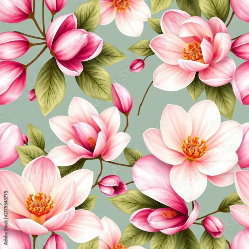 Elegant floral seamless pattern with magnolia flowers and delicate petals, Pattern, Interest