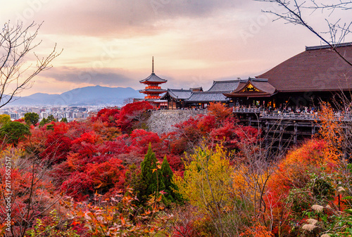Panoramic View from Kiyomizu-dera Temple, Historic Buddhist Landmark and Popular Tourist Attraction in Kyoto, Japan