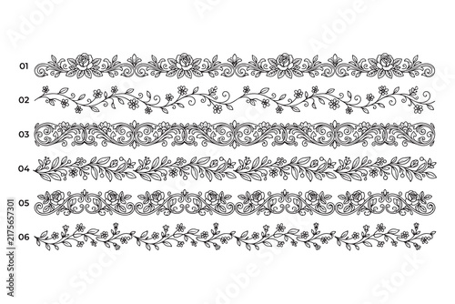 Floral ornament line border set