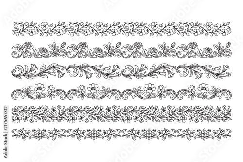Floral ornament line border set