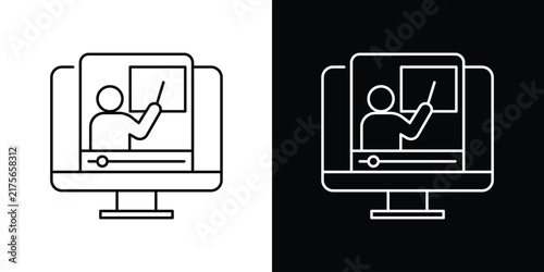 Online Education and E-Learning Course Webinar Icon Set for Digital Study and Remote Distance Learning