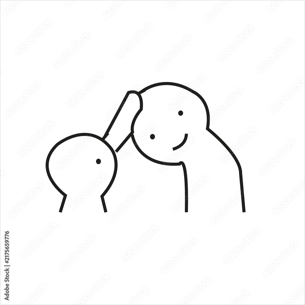 Fototapeta premium Line drawing depicts a person petting a dog with a smiling face