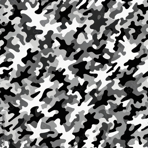 Black, White, and Gray Camouflage Pattern for Concealment and Design