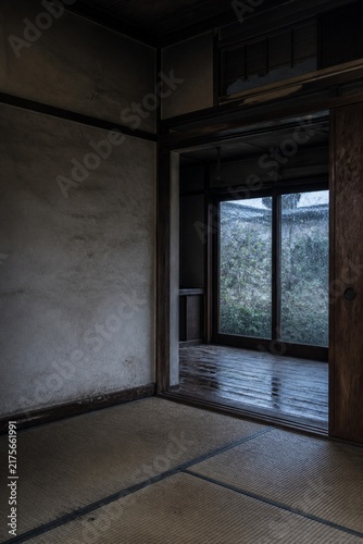 Empty tatami room inside an abandoned Japanese residence