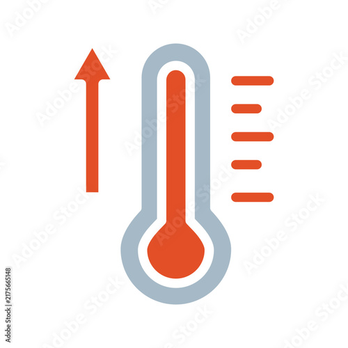 Icon High Temperature single flat thermometer graphic symbol indicating rising heat and warm climate measure