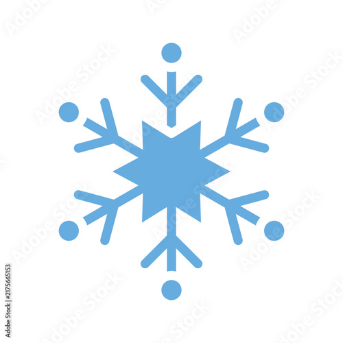 Blue icon snowflake single flat design symbol featuring geometric crystal shape isolated on white background