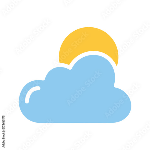 Icon sun behind cloud single flat colorful vector illustration depicting partly cloudy weather forecast symbol