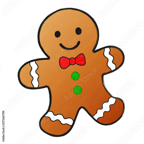Cute Christmas Gingerbread Man Naive Illustration Childlike Art
