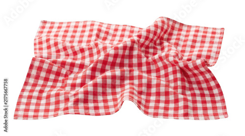 Red and white checkered fabric napkin cloth isolated on transparent background