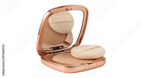 Konstfotografi Rose gold compact powder case with soft applicator puff