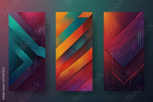 Abstract Gradient Poster Background Vector Set With Colorful Geometric Shapes Optical Illusion Modern Cover Design