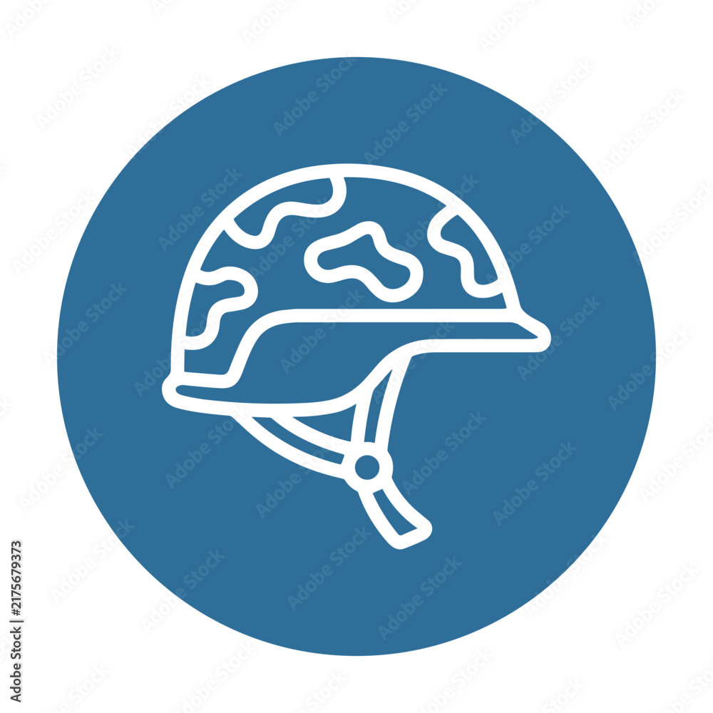 Obraz premium Military helmet vector line icon on blue circle background