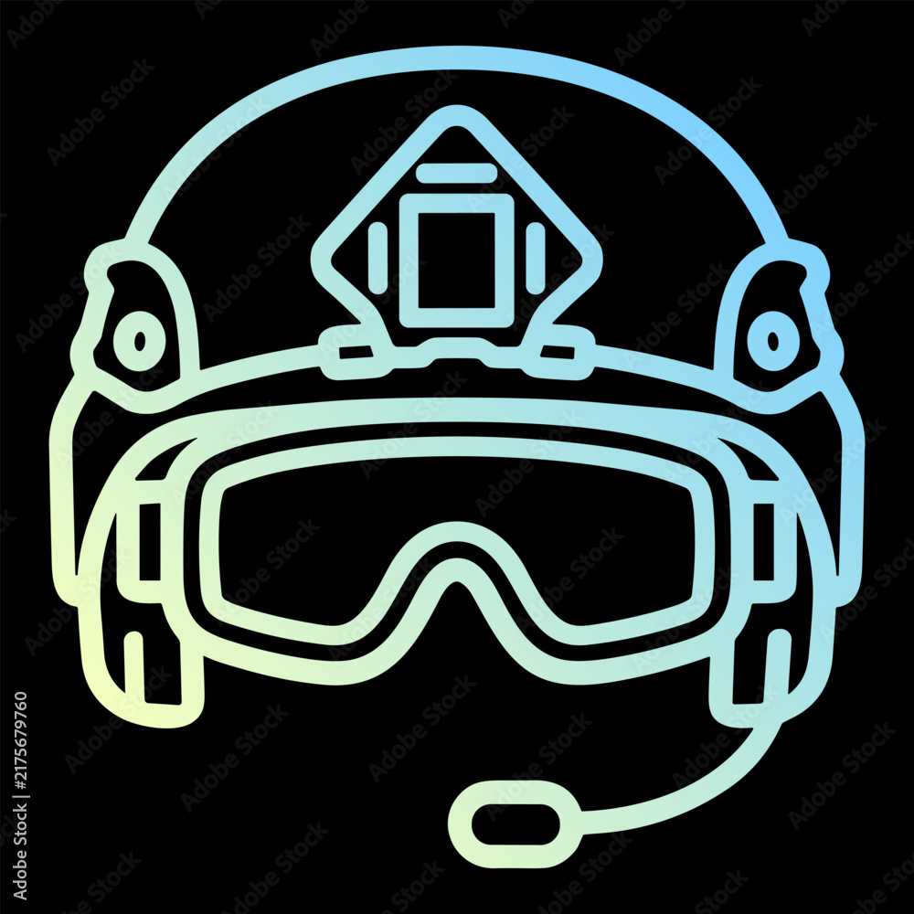 Obraz premium Vector line icon of tactical helmet with goggles and headset