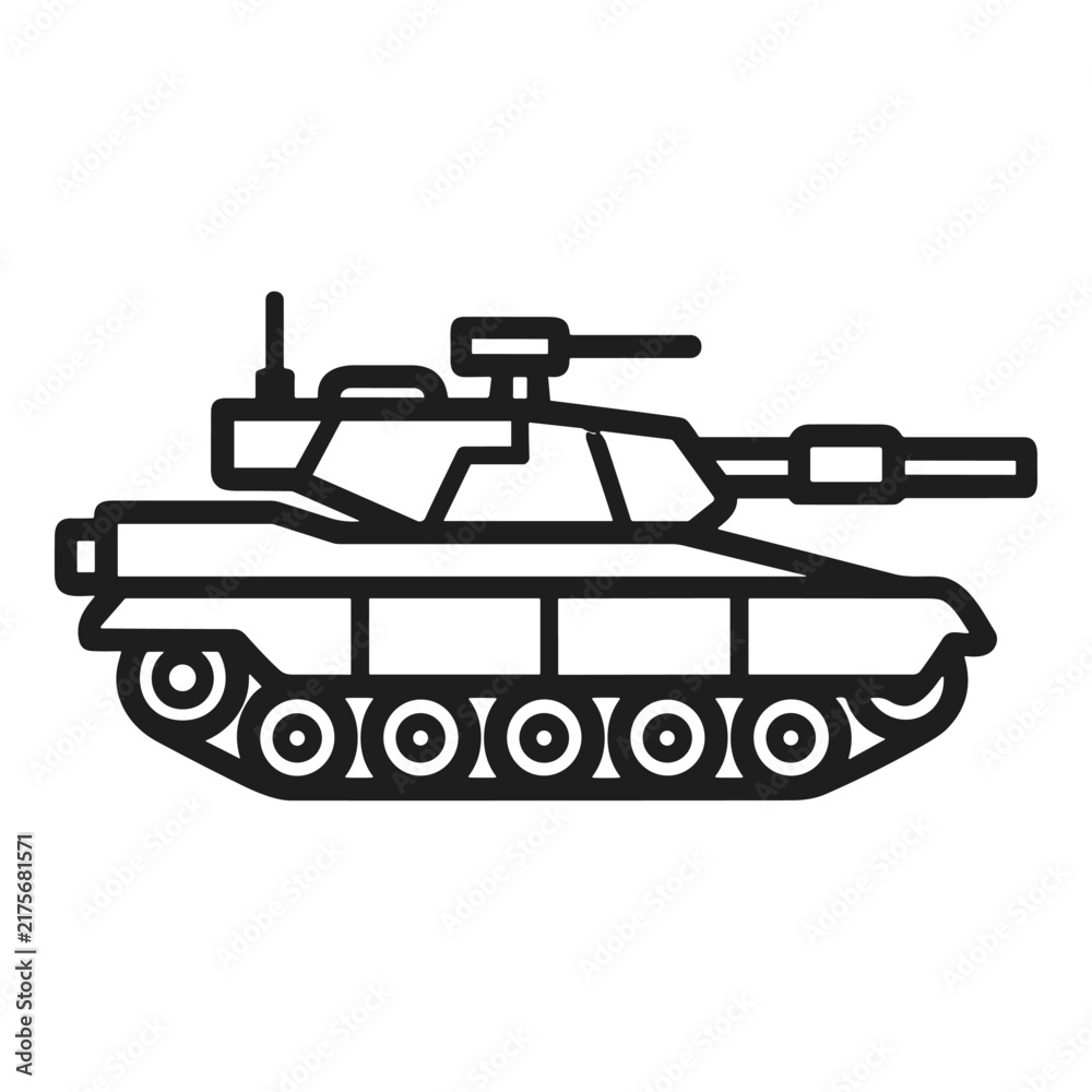 Obraz premium Vector line icon of a modern military tank