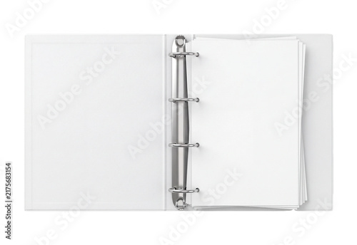 Foto Open blank ring binder notebook isolated on transparent background, white pages