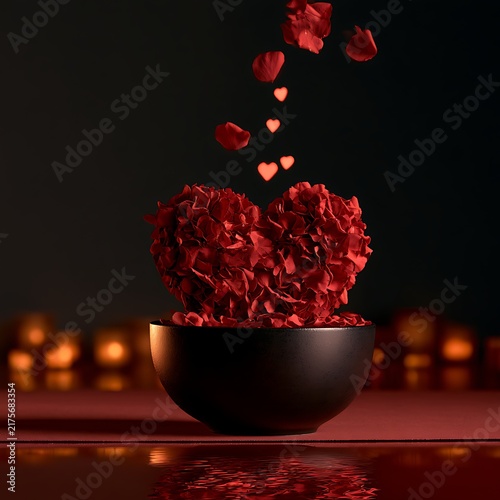 Romantic Heart-Shaped Flower Arrangement with Falling Petals
