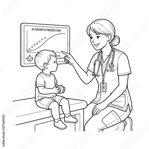 Pediatric nurse with AI growth chart prediction for pediatric websites, healthcare blogs, and medical education